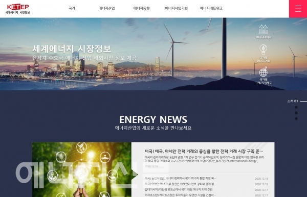 ▲ ‘세계에너지 시장정보’ 홈페이지 메인.
