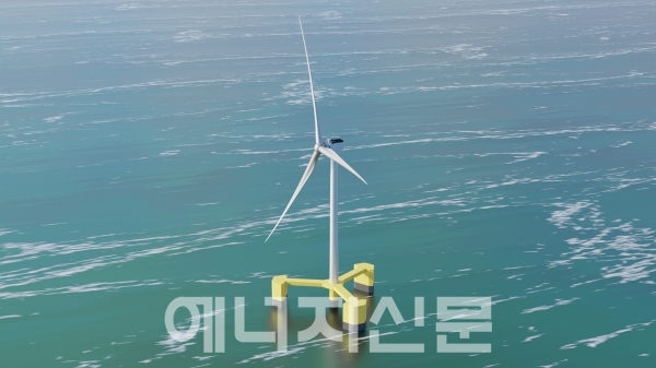 ▲ 두산중공업이 개발하는 8MW급 부유식 해상풍력 시스템 조감도.