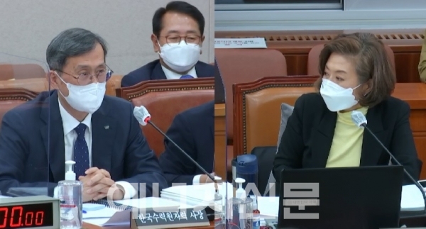 ▲ 정재훈 사장이 양이원영 의원의 질타에 민감하게 대응하면서 답변 태도 논란이 일기도 했다.