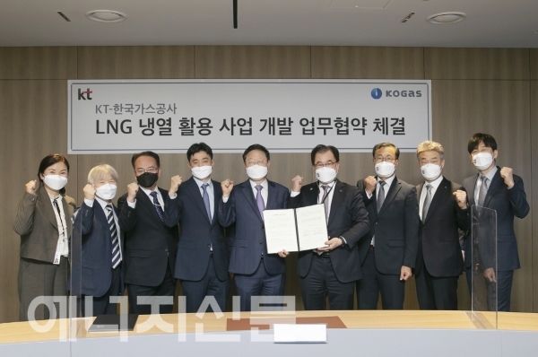 ▲ 가스공사가 KT와 ‘LNG 냉열활용 사업개발 업무협약’을 체결한 후 단체 기념촬영을 하고 있다.