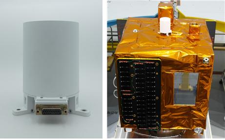 ▲ 우주용 동위원소 시제품(왼쪽)과 누리호 성능검증 위성 탑재 모습.