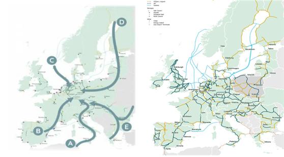 ▲ EU의 수소공급망 구축계획 (출처 : EHB이니셔티브)