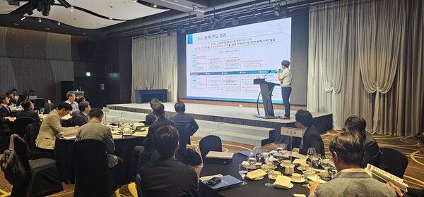 ▲ 산업통상자원부 에너지안전과 고건우 사무관이  ‘제2회 수소산업 진흥·안전기술 컨퍼런스’에서 '수소 안전관리 로드맵 2.0 추진성과'를 주제발표하고 있다.