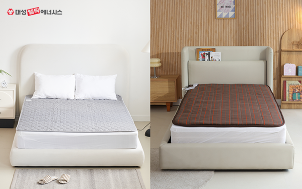 ▲ 코지슬립 그래핀 탄소매트(왼쪽), 세이프슬립 프리미엄 양모 탄소매트.