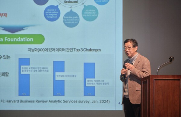 ▲ 류동우 지질자원AI융합연구실 책임연구원이 도시 지질환경 디지털 전환 기술을 설명하고 있다.