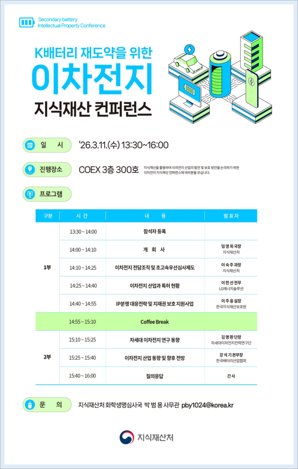 ▲ K-배터리 재도약 이차전지 지식재산 컨퍼런스 포스터.