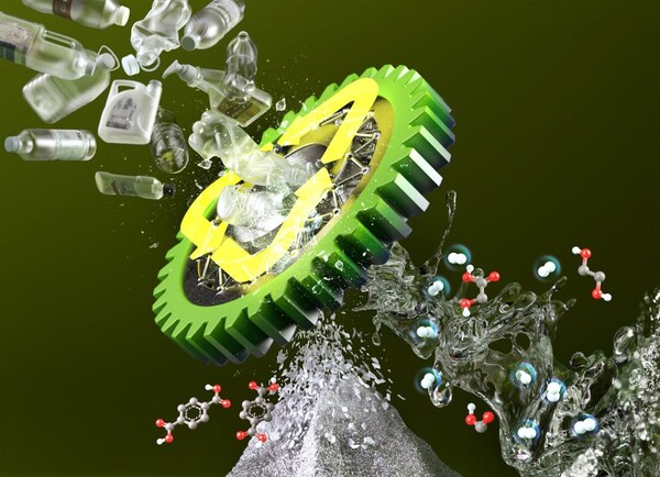 ▲ 연구팀의 페트병 재활용 기술을 묘사한 그린 케미스트 저널 표지 이미지.