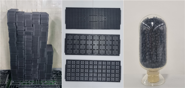 ▲폐아이씨 트레이(폐기물)과 아이씨 트레이 파분쇄.