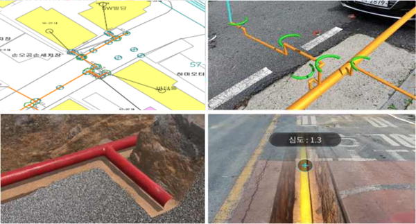 ▲ 현장 안전점검원이 스마트 패드 등 모바일 기기로 도로를 비추면, 지하 1~2m 아래에 묻힌 배관이 화면상에 실물 크기의 3D 입체 영상으로 나타난다.