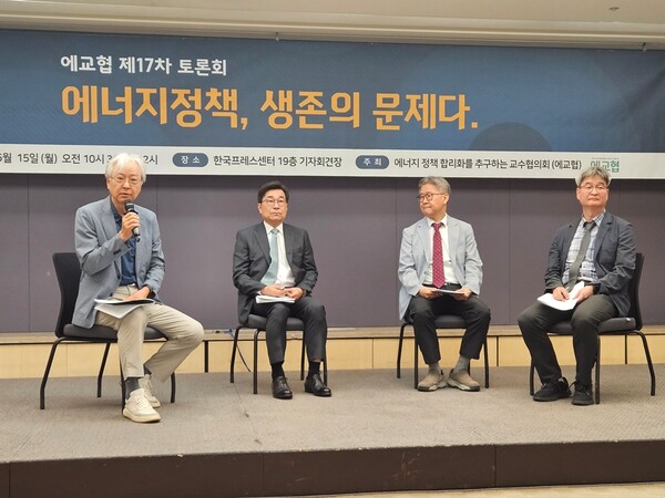 ▲홍성걸(왼쪽부터), 박주헌, 문주현, 심형진 교수가 토론하는 모습.