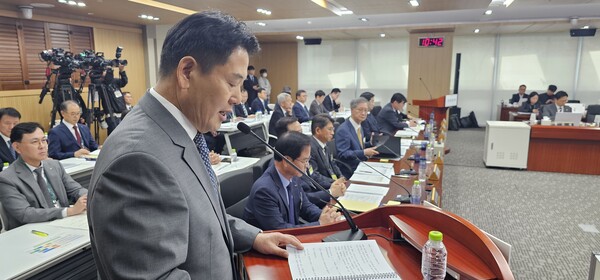 ▲ 홍의락 한국가스공사 사장이 국정감사에서 업무보고를 하고 있다.