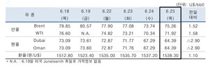호르무즈 해협 상선 피격 등에 6월25일 국제유가 상승